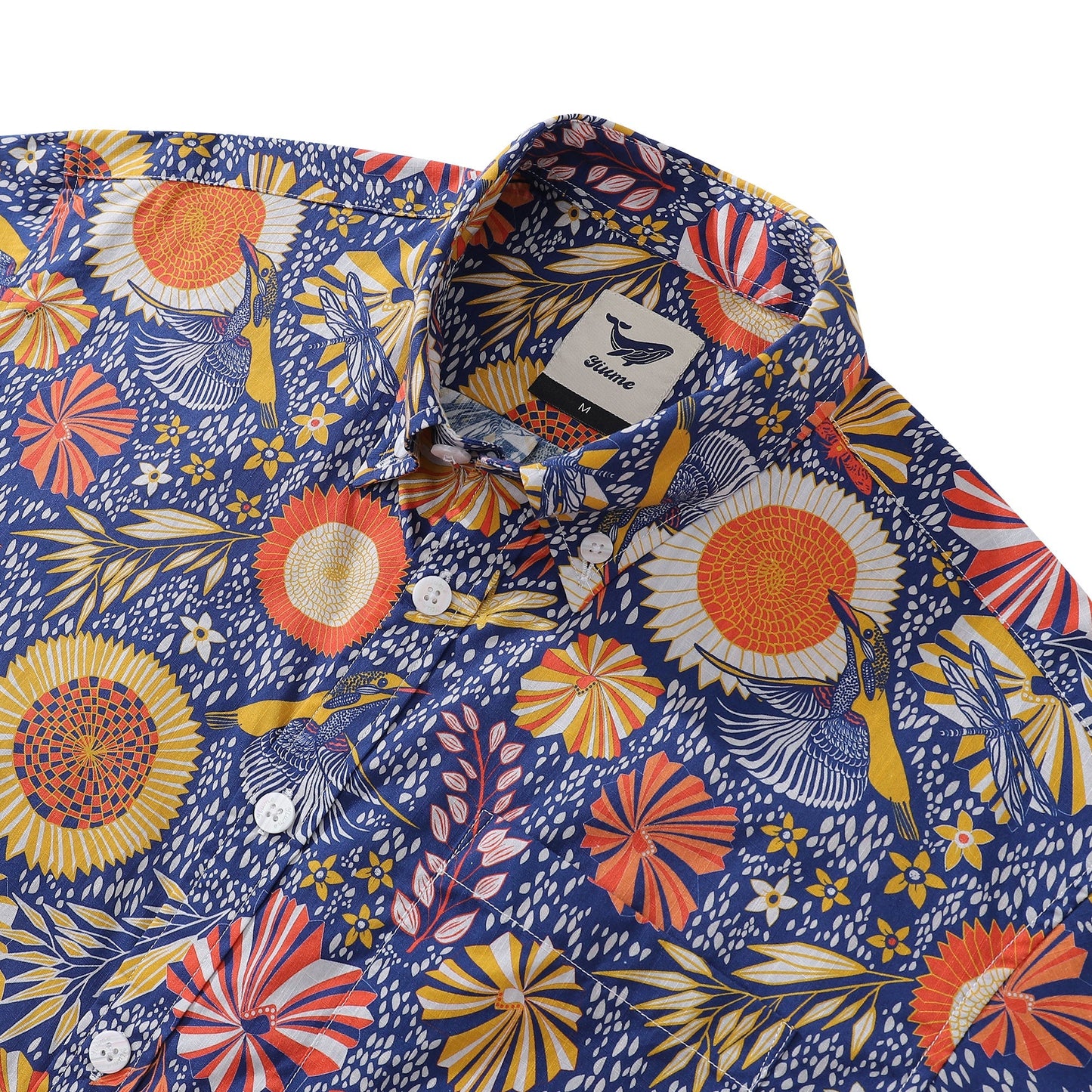 Men's Hawaiian Shirt 1960s Vintage Kingfisher and Flowers Print Cotton Button-down Short Sleeve Aloha Shirt Kingfisher And Flowers By Nina Leth
