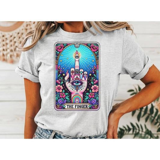 #802- The Finger, Evil Eye Tarot Card Design -  - Print Unisex Crew neck Tee T-shirt