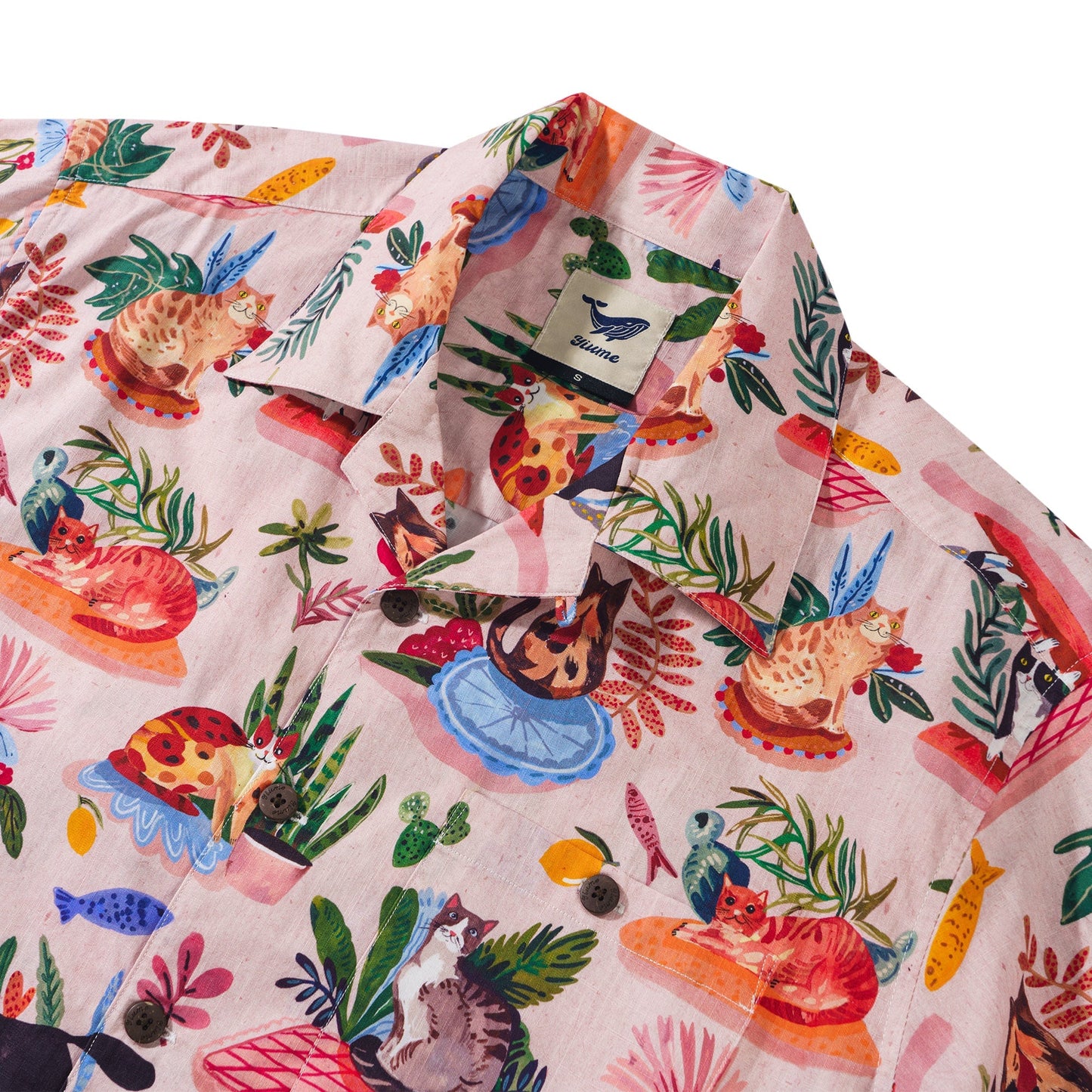Colorful Hawaiian Shirt For Men Short Sleeve Camp Collar Shirt 100% Cotton Cats on Mats Aloha Shirt Cats On Mats By Sumit Gill