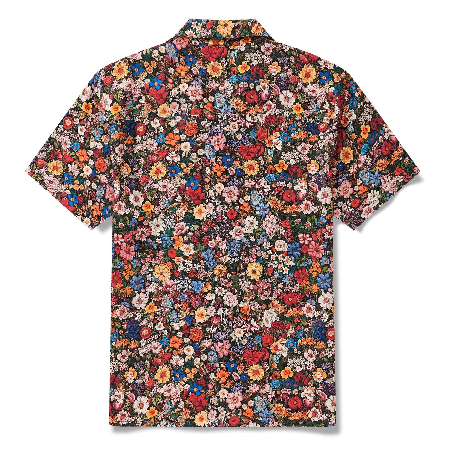 100% Silk Men's Hawaiian Shirt Short Sleeve Camp Collar 100% Silk Blue Aloha Among The Flowers