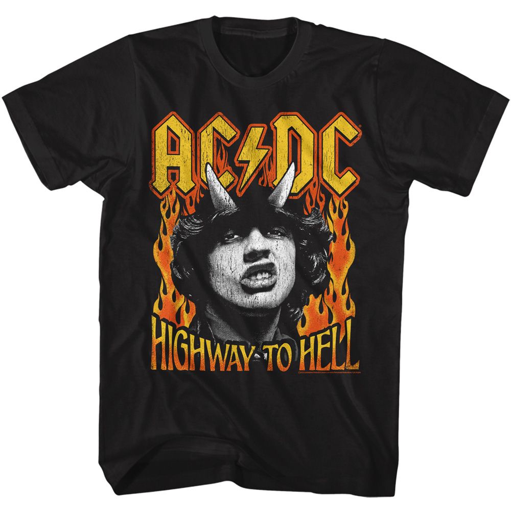 ACDC - Highway To Hell Fire - American Classics - Solid Black Adult Short Sleeve T-Shirt