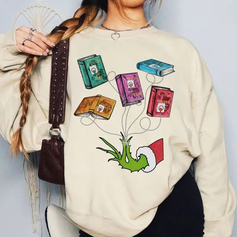 ACOTAR Funny Christmas EKG Sweatshirt, Nursing ECG Xmas Bookish Crewneck, T Shirt For SJM Book Lover, Emergency Nurse Gift