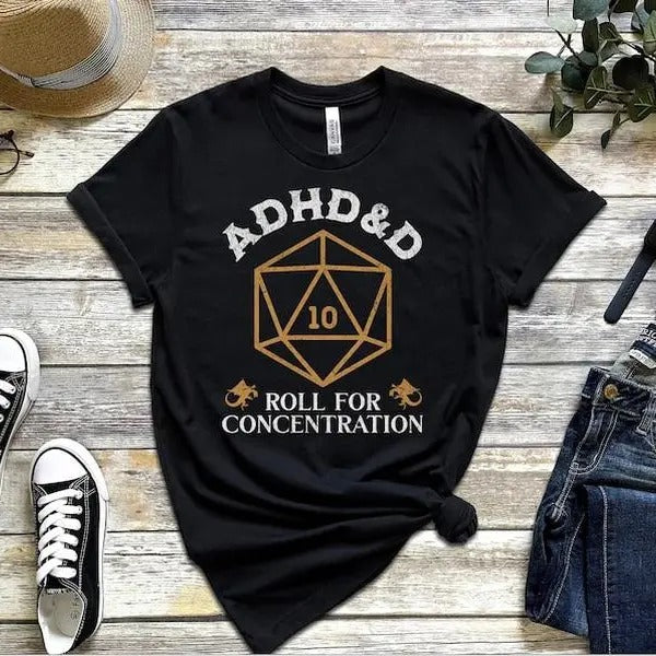 ADHD&D Roll for Concentration Shirt, Dungeons and Dragons Dnd T-shirt, DnD Vintage Tee, ADHD Unisex Tee DnD Shirt, RPG Gift
