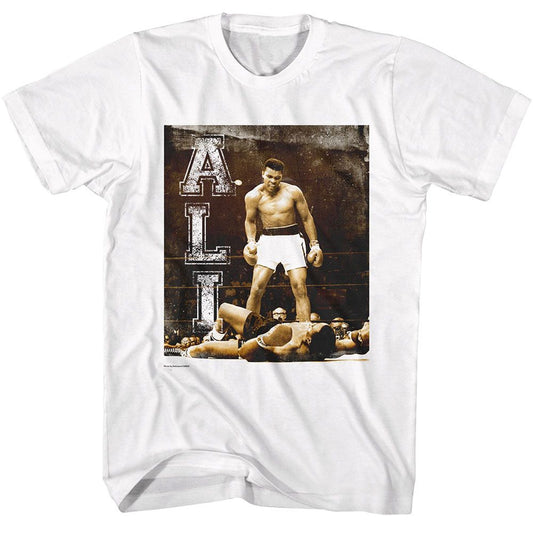 Muhammad Ali - Grunge Ko Vertical Text - American Classics - Solid White Adult Short Sleeve T-Shirt