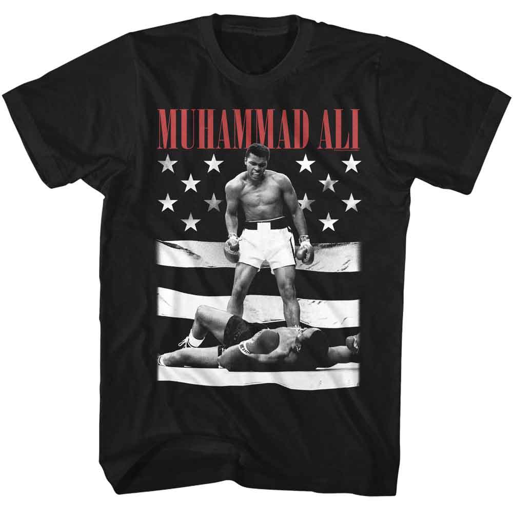 Muhammad Ali - Flag - American Classics - Black Solid Adult Short Sleeve T-Shirt