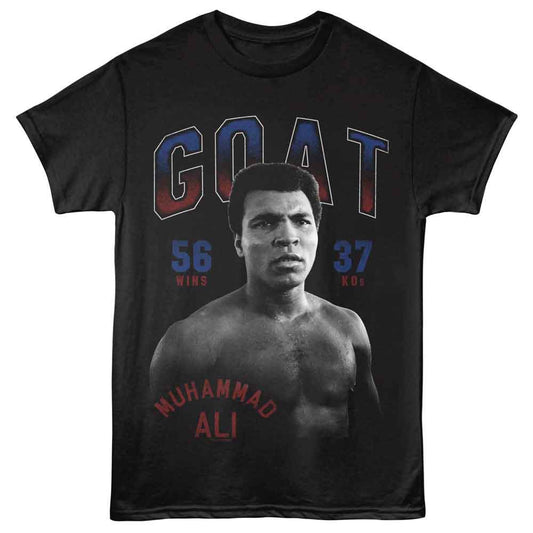 Muhammad Ali - Wins And KOs - American Classics - Black Solid Adult Short Sleeve T-Shirt