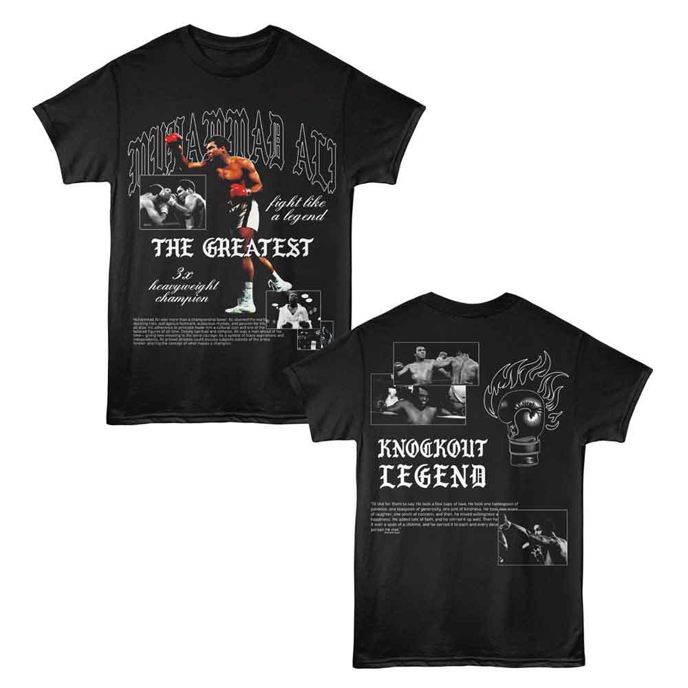 Muhammad Ali - Knockout Legend - American Classics - 2-Sided Print Black Adult Short Sleeve T-Shirt