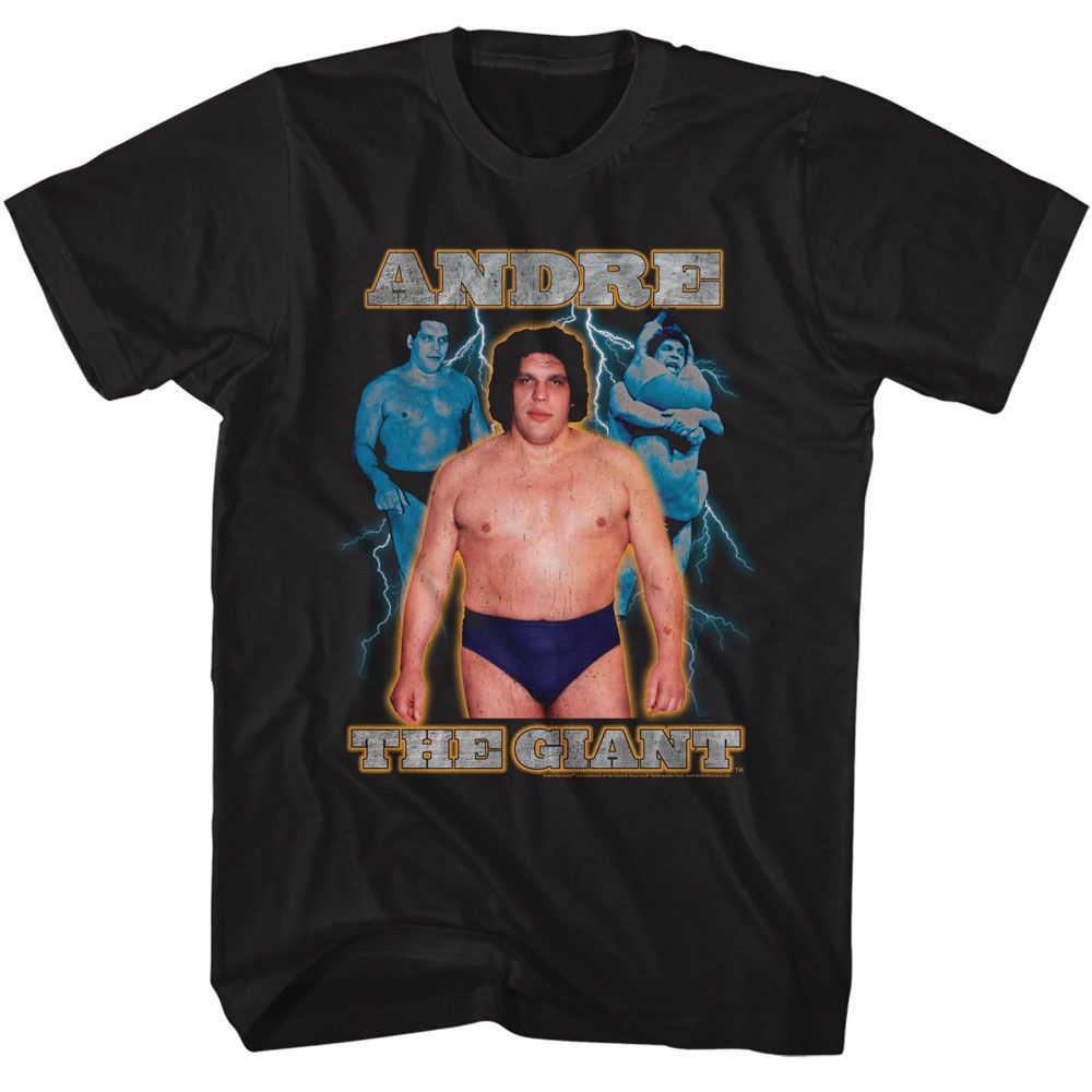 Andre The Giant - Lightning - American Classics - Solid Black Adult Short Sleeve T-Shirt