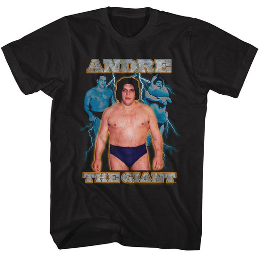 Andre The Giant - Lightning - American Classics - Solid Black Adult Short Sleeve T-Shirt