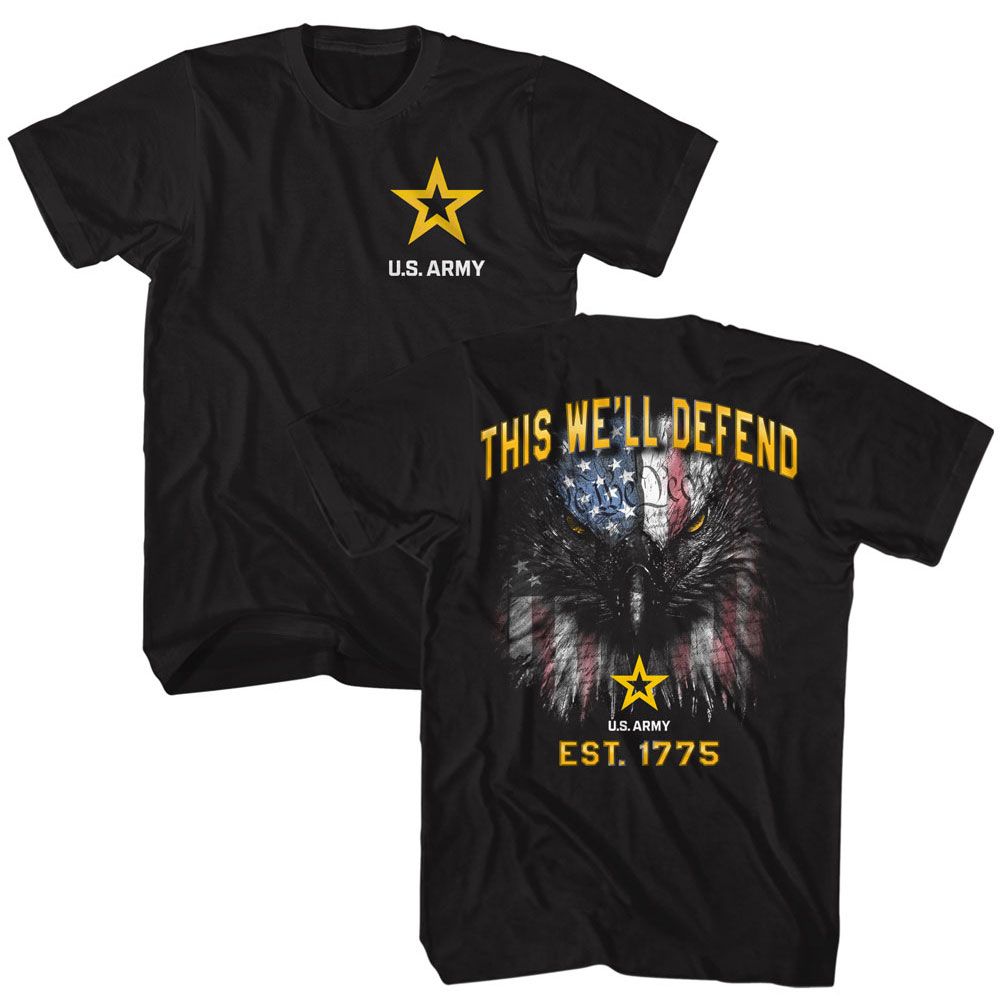 US Army - Well Defend - American Classics - Solid Black Adult Short Sleeve T-Shirt