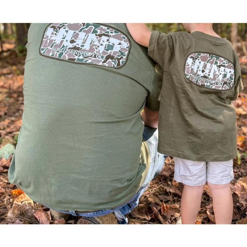 Adult and Youth Hunting Tee, Camo Patch Shirt for Hunters, Great Gift for Father and Son