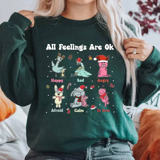 All Feelings Are Ok Shirt Elephant And Piggie Christmas Shirt Teacher Kid Christmas Shirt Christmas Trucks Shirt Book Lover Shirt