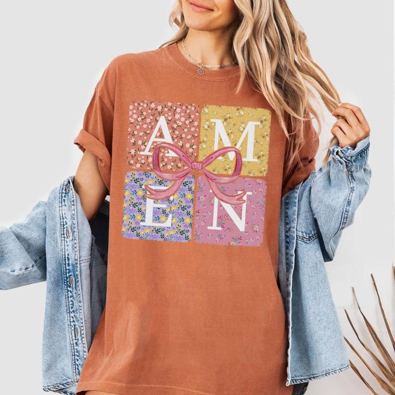 Amen Floral Easter Shirt, Christian Faith Tee, Spring Bow Sweatshirt for Women, Inspirational Religious Outfit