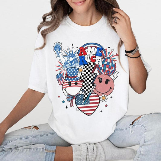 America Shirt, Retro 4th Of July Shirts, USA T-shirt, Shirts For Women, Fourth Of July Tee, Gift For Independence Day, Retro Shirt For Her, Women's Tops, Vintage Shirt, USA Flag T-shirts, July Shirt For Women