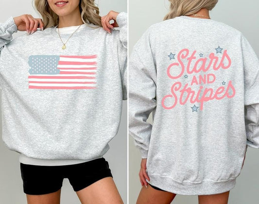 American Flag Sweatshirt, 4th of July Shirt, Patriotic Crewneck Cotton Womenswear