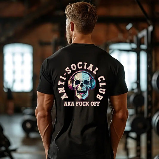 Anti-social Club Shirt Gym Pump Cover Gift For Introvert Gym Shirt For Powerlifting Mens Gym Tshirt Workout Clothes Trendy Skull Shirtstyle{n002}2