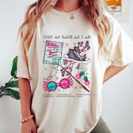 As Sane As I Am | Glasses and Wand Shirt | Cute Wizard Shirt Cotton Crewneck Shortsleeve Casual   Womenswear Basic Fabric Collar Check