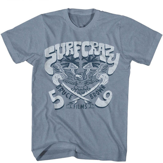 Bruce Brown Films - Surf Crazy - American Classics - Heather Blue Adult Short Sleeve T-Shirt