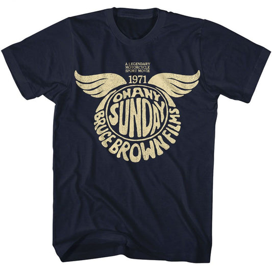 Bruce Brown Films - On Any Sunday 1971 - American Classics - Solid Blue Adult Short Sleeve T-Shirt