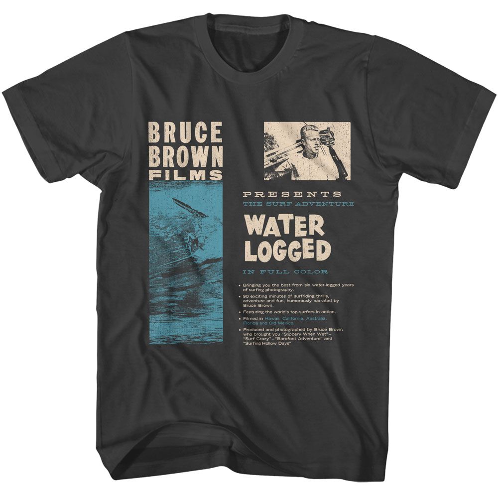 Bruce Brown Films - Water Logged - American Classics - Solid Gray Adult Short Sleeve T-Shirt