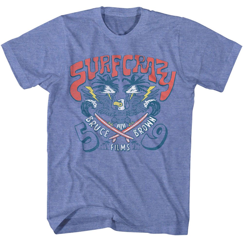 Bruce Brown Films - Surf Crazy 59 - American Classics - Heather Blue Adult Short Sleeve T-Shirt