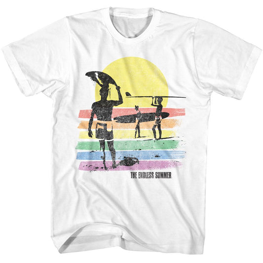 Bruce Brown Films - Rainbow Color Stripes - American Classics - Solid White Adult Short Sleeve T-Shirt