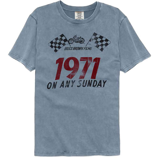 Bruce Brown Films - 1971 Any Sunday - American Classics - Solid Blue Adult Short Sleeve Comfort Color T-Shirt