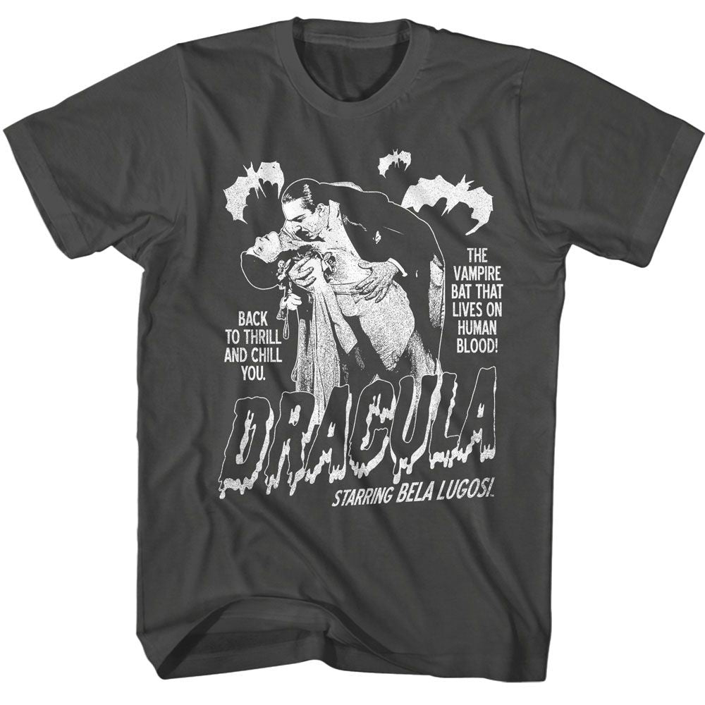 Bela Lugosi - Single Color Dracula With Bats - American Classics - Solid Gray Adult Short Sleeve T-Shirt