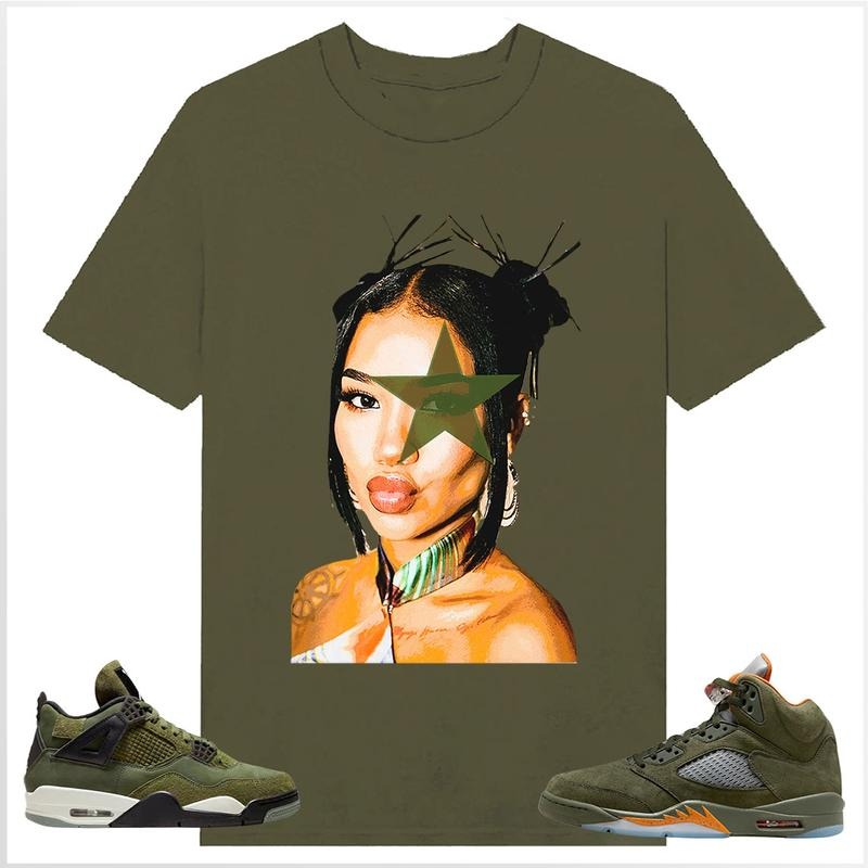 BIG FACE Jhene Star, Shirt to match A J 5 olive, A J 4 Retro SE Craft Olive, Shirt to matching Sneaker