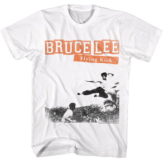 Bruce Lee - Flying Kick - American Classics - Solid White Adult Short Sleeve T-Shirt