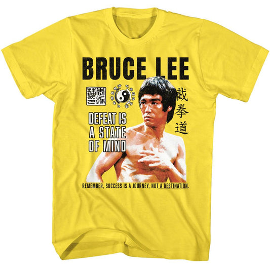 Bruce Lee - Defeat State Of Mind - American Classics - Solid Yellow Adult Short Sleeve T-Shirt