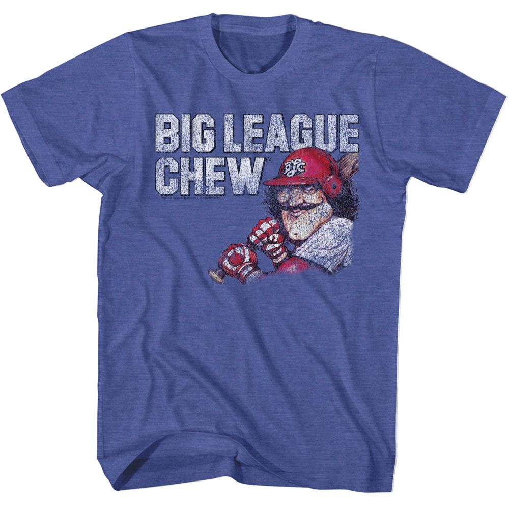 Big League Chew - Vintage Moustache W Distress - American Classics - Heather Blue Adult Short Sleeve T-Shirt