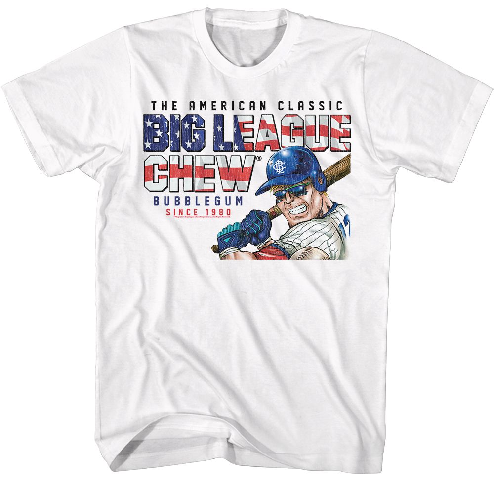 Big League Chew - America Text - American Classics - Solid White Adult Short Sleeve T-Shirt