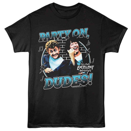 Bill And Ted - Party On Air Guitar - American Classics - Front Print Black Adult Short Sleeve T-Shirt