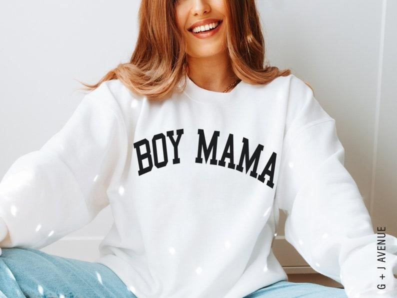 BOY MAMA Sweatshirt or T-shirt,  Mama Crewneck Sweater, Mom of Boys  Hoodie and Sweater; T-shirt Cotton Womenswear Light Polyester