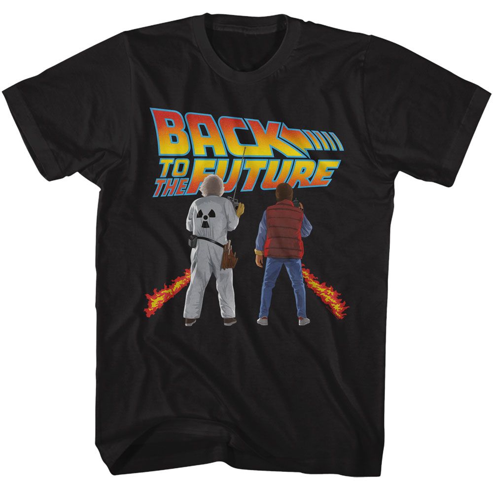 Back To The Future - Doc And Marty - American Classics - Solid Black Adult Short Sleeve T-Shirt
