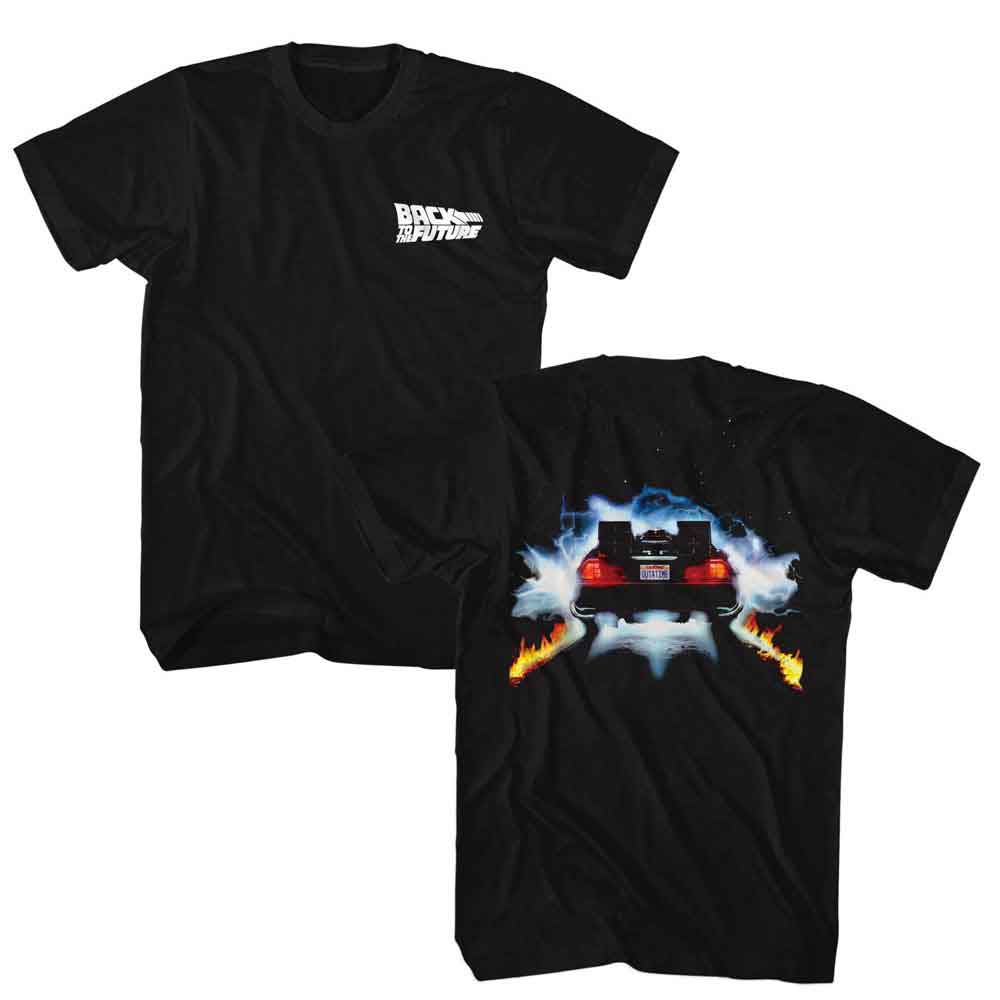 Back To The Future - Delorian Back - American Classics - Solid Black Adult Short Sleeve T-Shirt