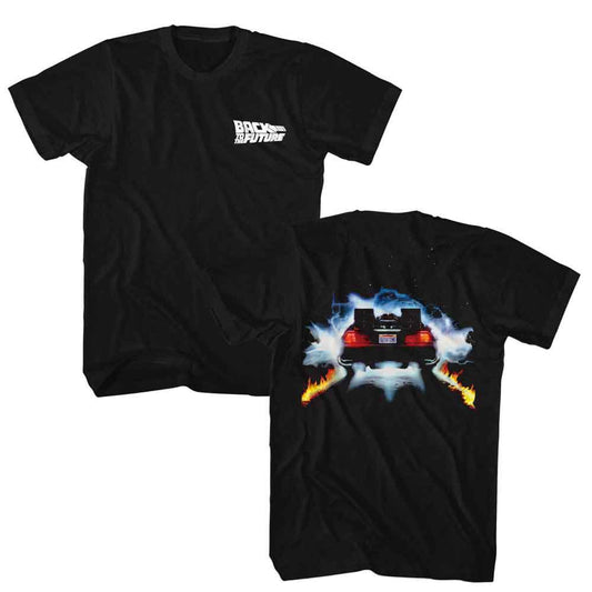 Back To The Future - Delorian Back - American Classics - Solid Black Adult Short Sleeve T-Shirt