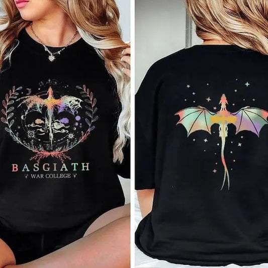 Basgiath War College 2 Sided Shirt, Dragon Rider Shirt, Fourth Wing Shirt, Violet Sorrengail, Xaden Riorson, Fantasy Book Dragon