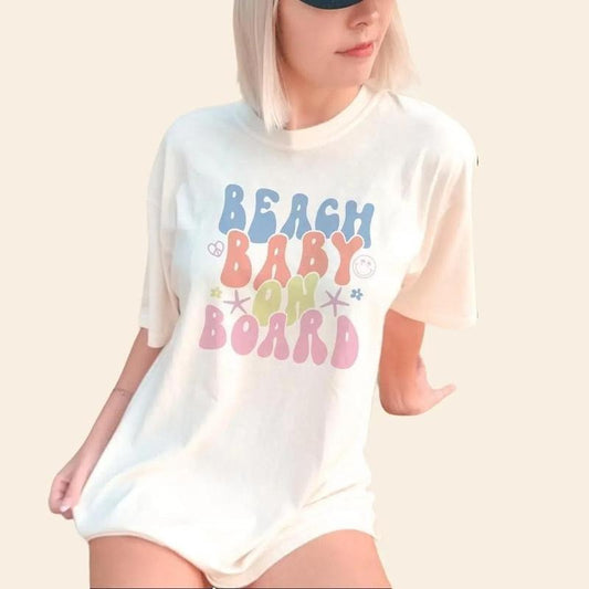 Beach Baby On Board Maternity Shirt, Summer Pregnancy Announcement Tee, Gender Reveal Vacation T-Shirt for Moms Unisex Fabric