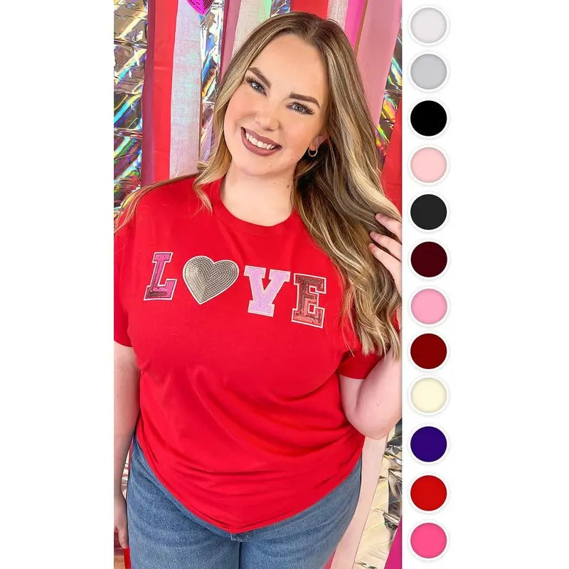 Big Heart Love Sequin Valentine Graphic T-Shirt