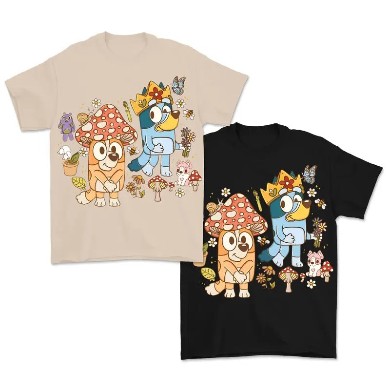 Bluey Mushroom World Shirt, Bingo Mushroom Shirt, King Bluey tshirt Fashion Cotton Menswear