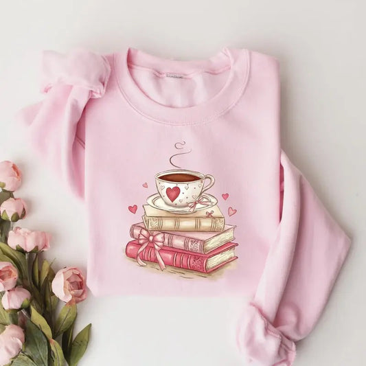 Book Lover Valentine's Day Sweatshirt - Coquette Valentine Bookish  Sweatshirt - Bookworm Coffee Sweatshirt - Reading Sweater - Reading Shirt