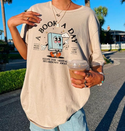 Bookish Mental Health Shirt, A Book A Day T-Shirt, Book A Day Retro Shirt, Read More Cry Less Tee, Book Lover Sweater, Bookworm Hoodie, BookTok, Romance Reader, Book Addict, Romantasy Bibliophile