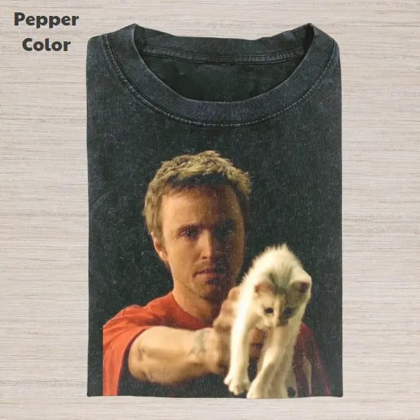 Breaking Bad Vintage Graphic Tee, Jesse Pinkman With Cat T-Shirt, Movies Tee, Unisex Meme Cringe Funny Dumb Shirt, Menswear Womenswear Streetwear Cotton Comfort