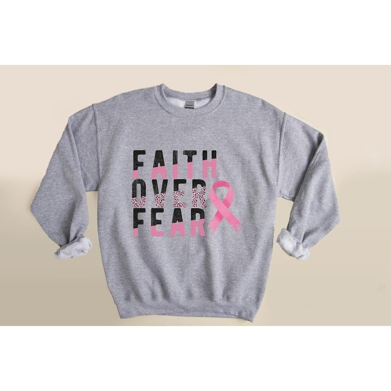 Breast Cancer Awareness Sweatshirt, Faith Over Fear Sweater, Pink Ribbon Sweatshirt, Cancer Awareness, Leopard Print  T-shirt, sweater and Hoodie