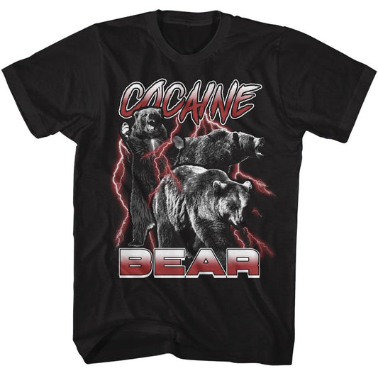 Cocaine Bear - Black & White With Lightning - American Classics - Solid Black Adult Short Sleeve T-Shirt