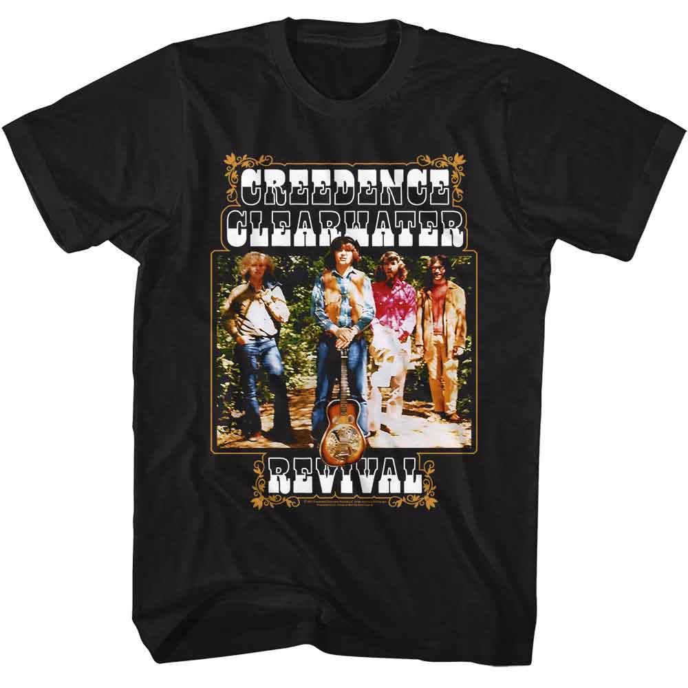 Creedence Clearwater Revival - Band And Fancy Box - American Classics - Black Front Print Adult Short Sleeve Solid T-Shirt