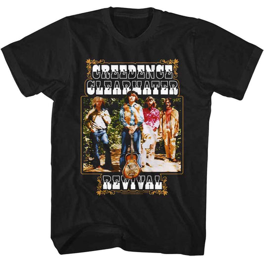 Creedence Clearwater Revival - Band And Fancy Box - American Classics - Black Front Print Adult Short Sleeve Solid T-Shirt