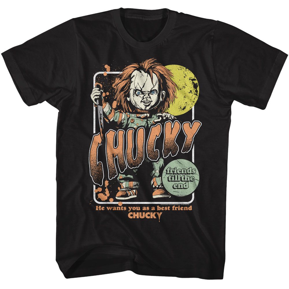 Chucky - Full Moon - American Classics - Solid Black Adult Short Sleeve T-Shirt